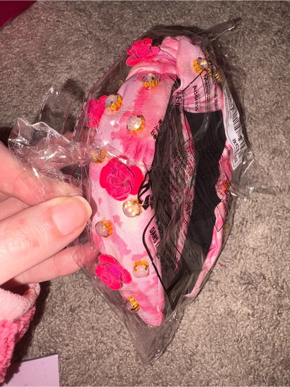 Pink Floral Embellished Padded Headband - Women Accessories